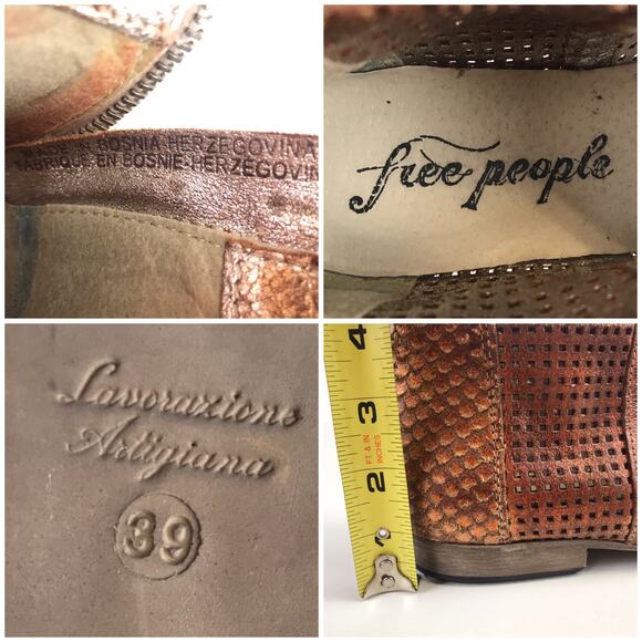 Free People Perforated Metallic Coppery Booties Back Zip Boho Western Size 39 - Picture 11 of 15